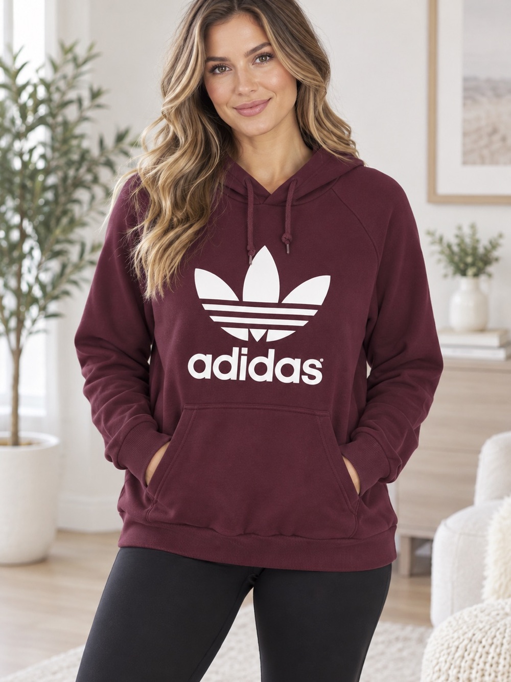adidas Women’s large maroon  Trefoil Logo Hoodie